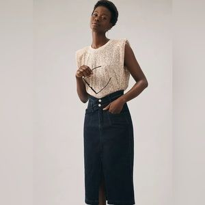 Anthropologie Pilcro Double-Waist Denim Midi Skirt, Size 6